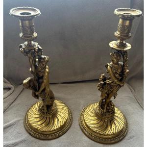 Pair Of Candelabras Signed Eugène Bazart