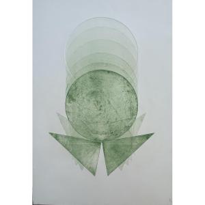 Pol Bury Etching Color 1972 Unsigned, Abstraction, Abstract 