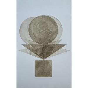 Pol Bury Etching Color 1972 Unsigned, Abstraction, Abstract 