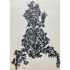 Indian Ink Signed Pol Bury Dated 49, Abstraction Surrealism 