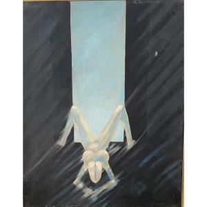 Oil On Canvas Surrealism, Spatialism, Abstract Painting 1963 Cesare Peverelli 1922-2000 