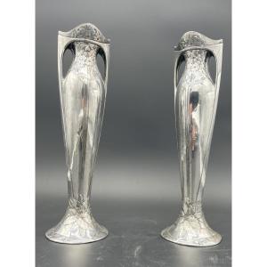 O Gallia Christofle Vases Decorated With Primroses Circa 1900