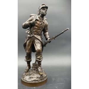 Bronze Military Bust Soldier With Rifle Charles Anfrie 1833-1905