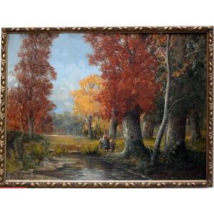 Peasant Family In The Autumn Forest By Georg Fischhof (austrian, 1859-1914)