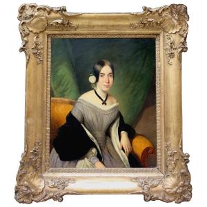 Johann Frankenberger (born In 1807) Portrait Of A Young Lady  Sitting On A Yellow  Armchair