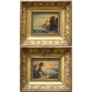 Sophie Vincent-cabris (french 1822 - 1859) Pair Of Paintings With Views Around Naples