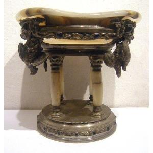 Antique Silver And Onyx Bowl With Hunting Motifs, Roset & Fischmeister, Viennese Jewelers