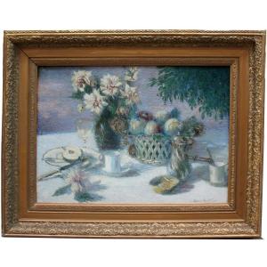 Pointillist Still Life By Sonia Routchine-vitry (1878 Odessa - 1931 Paris)