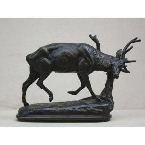 Antoine-louis Barye (1796 - 1875) "deer Rubbing Antlers", Bronze Sculpture