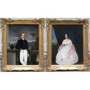 Pair Of Biedermeier Family Portraits By Karl Nagl, Listed Austrian, Active 1840-1860