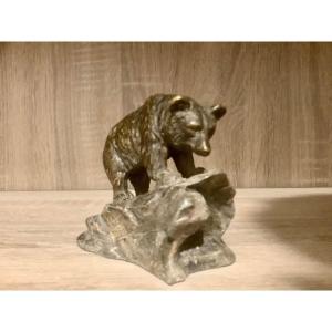 Vienna Bronze Around 1900, Sculpture Of A Bear On The Rock