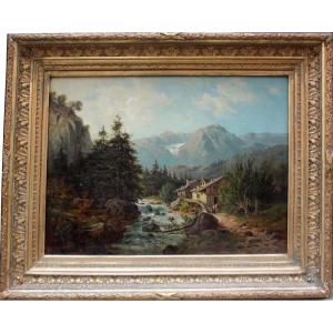 Antonio Julius Karl Rose (1828-1911) Alpine Landscape With A Stream
