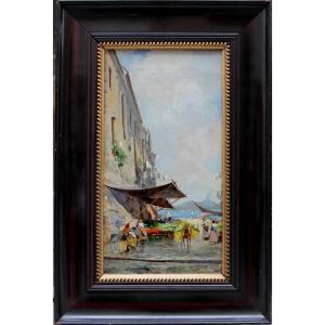 Market Scene In Naples By Oscar Ricciardi (1864 - 1935)