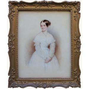 Josef Kriehuber (1800-1876) Portrait Of A Young Woman In A White Dress