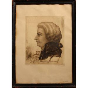 Portrait Of Mozart, Original Engraving By Franz Michl (born In 1926)