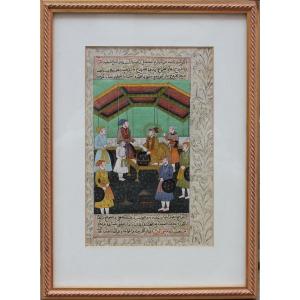 “chess Reception”, Early 20th Century Traditional Persian/mughal Miniature Art