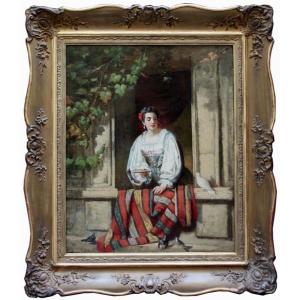 Beauty And Pigeons, Carl Ludwig Friedrich Becker (german 1820 - 1900), Attributed