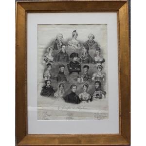 “la Famiglia Di Napoleone”, Rare Watercolor Portrait From The Early 19th Century