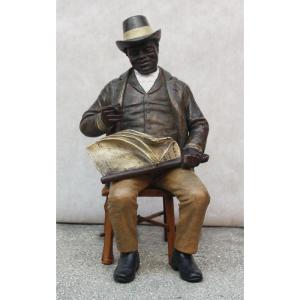 American With Newspaper And Cigar By Bernhard Bloch (? - 1915), Eichwald, Bohemia, Ca. 1880