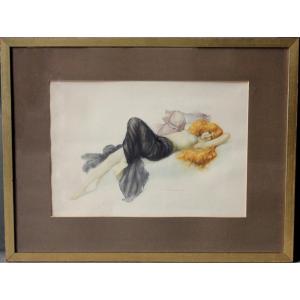 Elegant Woman Reclining In A Negligee By Albert Joseph Penot (french, 1862-1930)