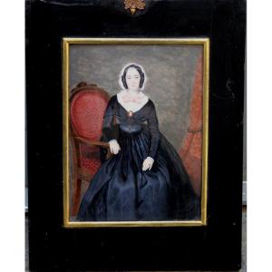 Hans Johan Frederik Berg (norwegian, 1813 - 1874) Large Miniature Portrait Of A Young Lady