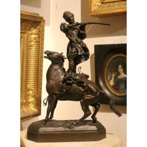 Albert-moritz Wolf (1854-1923) Bronze Sculpture Of A Russian Cossack On The Horse Firing