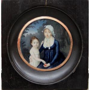Pierre Charles Cior (french, 1769-1840), Miniature Portrait Of Mother And Daughter