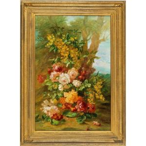 Joseph-auguste Dupasquier (french, 1817 - 1878) Large Still Life With Roses
