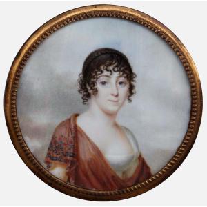 Jean Baptiste Augustin (1759 -1832), Attr.to , Miniature Portrait Of A Young Noble Lady