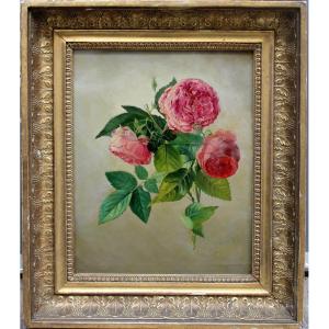 Oil Study Of Roses By Franz Komlósy (hungarian-austrian, 1817-1892)