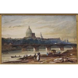 E.a.nousveaux (b.1811 Paris)  View To The Island Of The City Seen From The Quai De L’institut