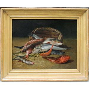 Still Life With Sea Fishes By Adolphe Jourdan (french, 1825 - Nimes - 1889)