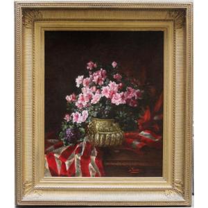Flowers In A Copper Vase By Georges Tournier (french, 19th-20th Century)