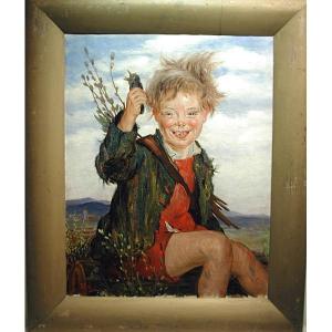 Boy With A Bird By Anton Filkuka (austrian, 1888 - 1957)