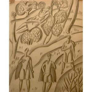 Modernist Drawing By Alfred Hagel ( Austrian 1885-1945)