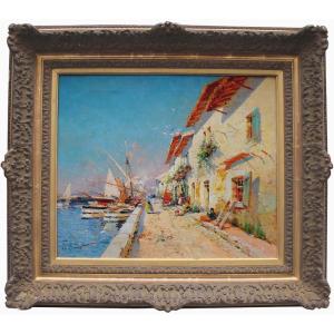 Port Scene By Eugène Galien-laloue (french, 1854 - 1941)