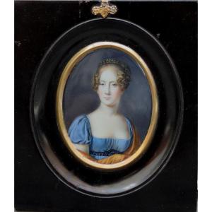 Miniature Portrait Of A Lady In A Blue Dress, Ca. 1810, Monogrammed