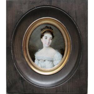 Portrait Of A Young Lady In A White Dress By Charles Guillaume Bourgeois (french, 1759-1832)