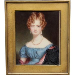 Miniature Portrait Of A Young Lady With Red Hair By William J. Newton (british, 1785-1869)