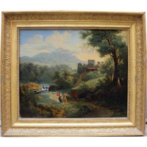 Classical Landscape With Figures And A Castle By Jean-charles-joseph Rémond (1795 - 1875)