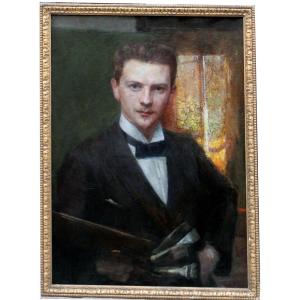 Self-portrait With Palette And Brush By Hans Pahlmann (1863-1907)