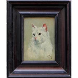 Portrait Of A White Cat By Max Sandor-dusch Itz (born 1897)