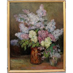 Still Life With Lilacs By S. Korneau (romania, 1930s)