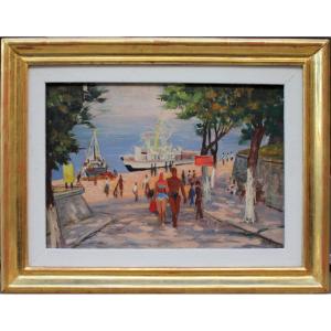 André Petroff (russian-french, 1894-1975) Port Promenade On The Côte d'Azur