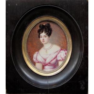 Jean-pierre Drouin (french, 1782 - 1861) Miniature Of A Young Woman With A Pearl Necklace