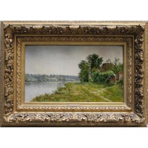 French Village Landscape (riverside) By Mario Carl-rosa (french, 1853 - 1913)