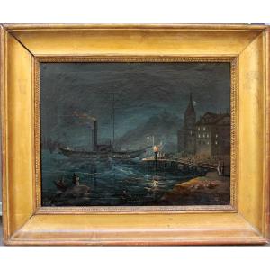 Night Scene In A Port By Ippolito Caffi (italy, 1809 Belluno - 1866 Lissa), Attributed To