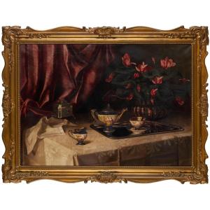 Still Life With A Sèvres Porcelain Tea Service By Ignaz Schoenbrunner, Born In 1871