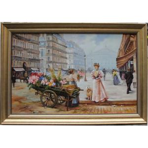 Street Scene In Front Of The Paris Opera By A 20th-century French Painter