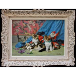 Cat And 3 Kittens By Daniel Merlin (french, 1861 - 1933)